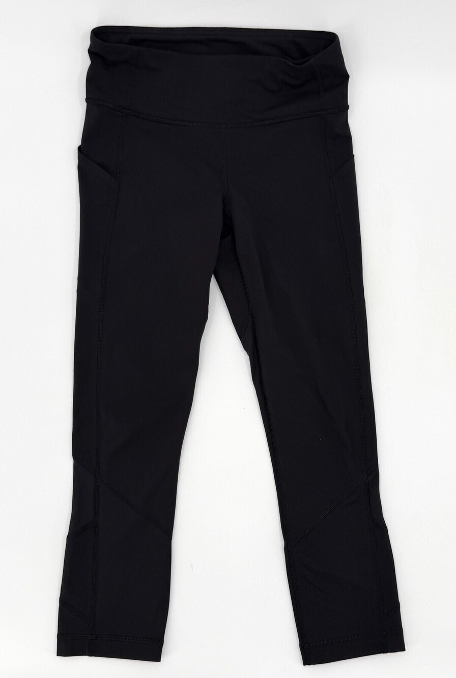 Lululemon Leggings Womens 4 Black Crop Capri Mid Rise Side Pockets Workout Gym